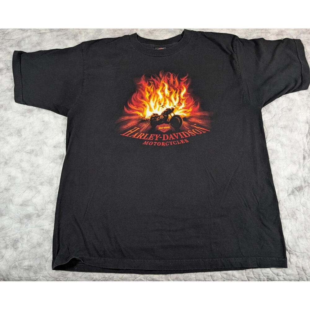 Vintage Harley Davidson Savannah GA T Shirt Flame Biker USA 2XL 2000s Flame